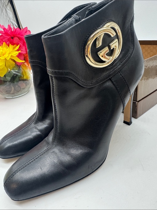 Gucci Shoes - Gucci Black Leather Heeled Boosts Style 163306 with box Size 8.5